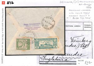 PARAGUAY Cover Santisima 6.80 HIGH VALUE *PARIS AIRPORT* Transit Superb 1932 D72