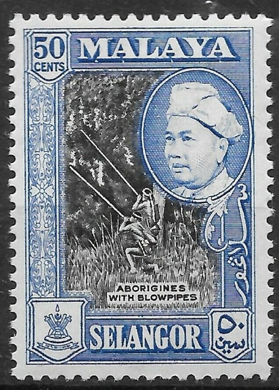 MALAYA SELANGOR SG124a 1960 50c BLACK & BLUE p12½x13 MTD MINT