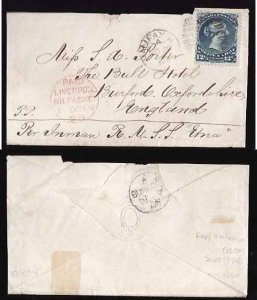 Canada cover #11218-12&1/2c Large Queen to England-Halifax, NS duplex-No 20 1868