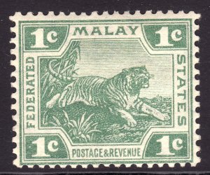 1906 - 1922 Malaya 1¢ Tiger MLMH Sc# 38 die II CV: $16.00 Wmk 3 sideways