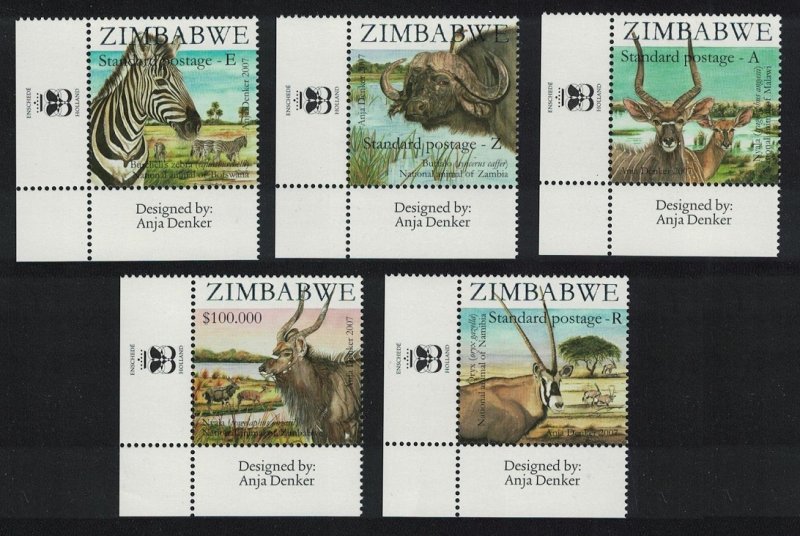 Zimbabwe Buffalo Zebra Oryx Nyala Fauna SAPOA 5v Corners T1 2007 MNH