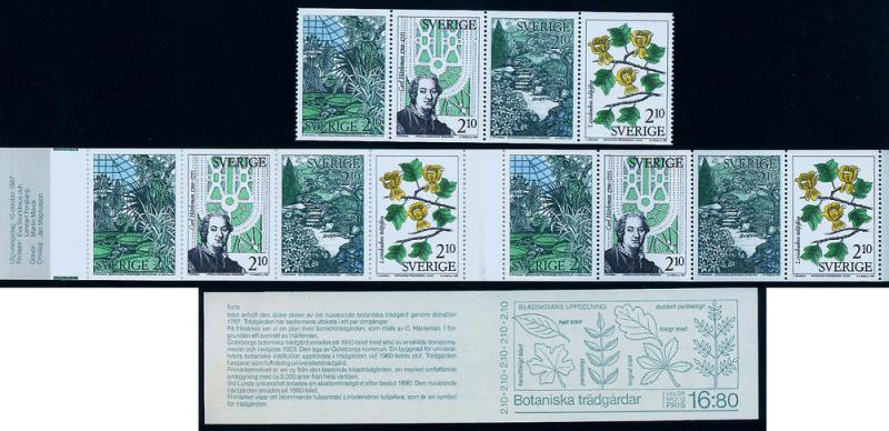 SWEDEN 1653a, Botanical Gardens. Pane of 4+Unexpl bklt. MNH