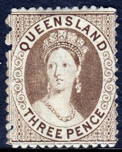 QUEENSLAND — SCOTT 41 (SG 88) — 1875 3d QV CROWN & Q WMK. P13 — MH — SCV $140