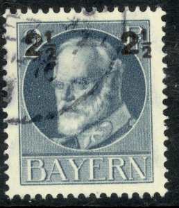 BAVARIA 1916 2 1/2pf on 2pf Gray King Ludwig III Portrait Issue Sc 115 VFU