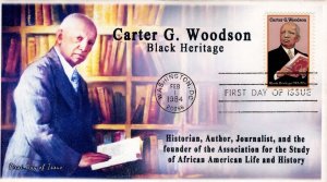 AO-2073, 1985, Cater G Woodson, Add-on Cachet, First Day Cover, Standard Postmar