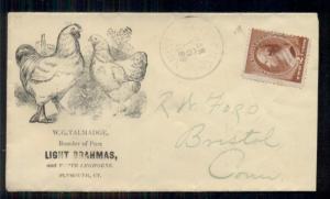 1889 W.G. TALMADGE CHICKEN BREEDER ad cover - ROOSTER & HEN, 2¢ PLYMOUTH CONN.