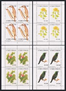 St Thomas & Prince 1054I-1054L blocks/4,MNH.Mi 1330-1333 klb. Flora,Birds.1992