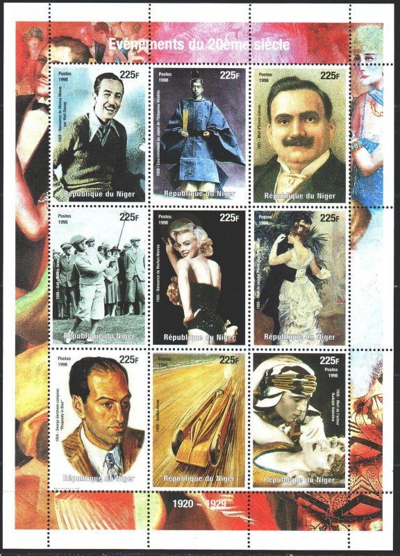 Niger. 1998. falshak. Caruso, singer, Gershwin, composer, Marilyn Monroe. MNH.