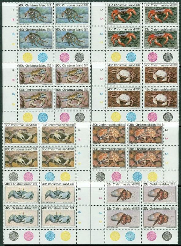 EDW1949SELL : CHRISTMAS ISLAND 1985 Sc #162-73 Shellfish Blks of 4 VFMNH Cat $97