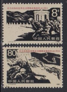 China PRC 1985 J117 40th Anniv World Anti-Fascist War Stamps Set of 2 Fine Used