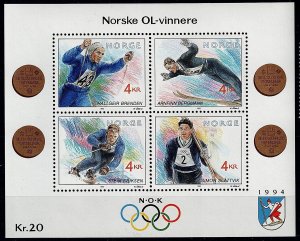 Norway 1021 MNH souvenir sheet Winter Olympics Gold Medalists ski skiing