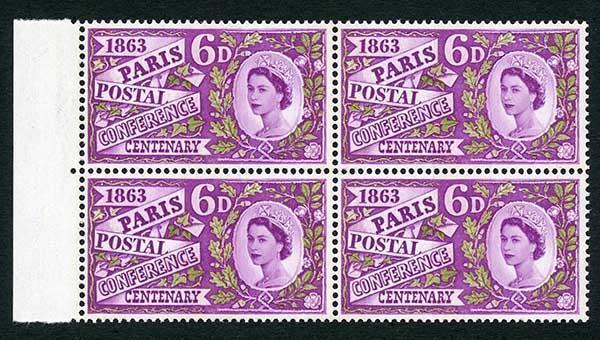 SG636p 1963 6d Paris with Three Phosphor Bands Block of 4 U/M