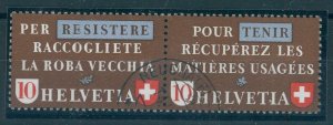 SWITZERLAND, horizontal SE-TENANT STAMP 1942 Resistere-Tenir, VFU!