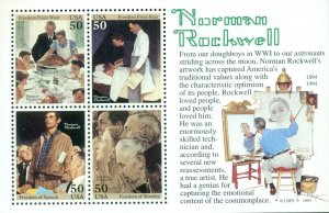 SCOTT # 2839, 50-CENT NORMAN ROCKWELL SHEET OF 4, MINT, OG, NH, GREAT PRICE! 
