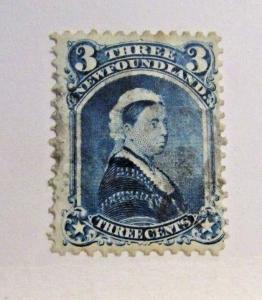 NEWFOUNDLAND Sc #34 Θ used 3¢ Victorian, fine postage stamp, 1 short perf 