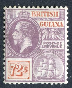 British Guiana 1913 KGV. 72c purple & orange brown. Mint. LH. MCCA. SG268.