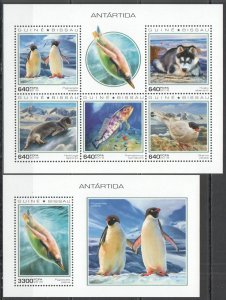 HM0786 2018 GUINEA-BISSAU ANTARCTICA PENGUINS DOGS FISHES #10275-9+BL1768 MNH