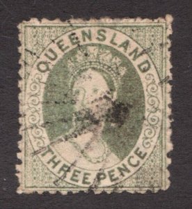 Antique 1871 Queensland, Australia Sc# 27, Three Pence, QV Chalon Head Used