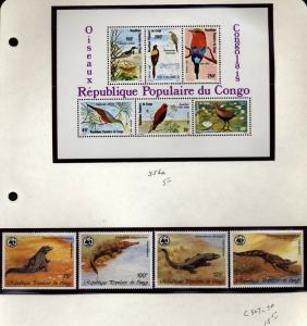 Congo Republic Topical collection Birds, reptiles,Fish Flowers NH $63.00