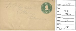 Scott# W384   Die106   UPSS#1390a  US envelope.