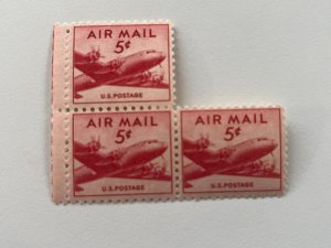 us SCOTT C33  DC-4 Sky master Small Plane 5C MNH 1947 BLOCK OF 3