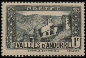 Andorra (Fr) 23 - Mint-H - 1c Chapel of Meritxell (1932) (cv $0.55)