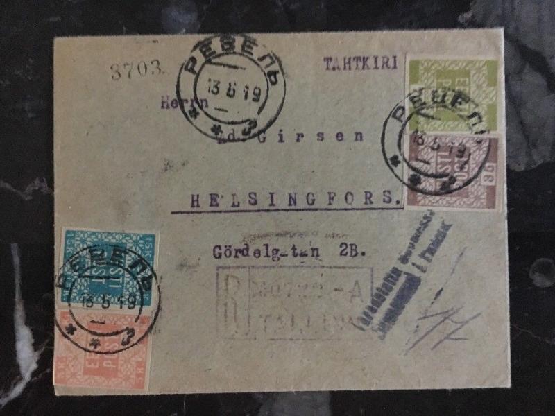 1919 Estonia Scarce Registered Cover  to Helsinki Finland Sc # 1-4 Imperfs