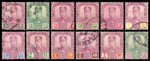 Malaya - Johore Scott 101 -- 117  (1921-36) Used F-VF, CV $36.35 C