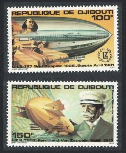Djibouti Sphinx 80th Anniversary of First Zeppelin Flight 2v 1980 MNH