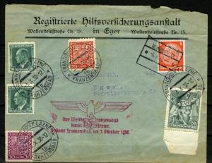 Sudetenland 1938 Cover from Franzensbad to Eger, Prpaganda Cancel