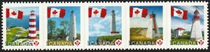 LIGHTHOUSES = DIE CUT strip of 5 w/ERROR-FLIPPED IMAGE = Canada 2007 #2253i