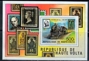 Upper Volta 1979 Sc#505 TRAINS/ROWLAND HILL/STAMPS ON STAMPS Souvenir Sheet MNH