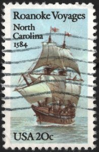 SC#2093 20¢ Roanoke Voyages Single (1984) Used