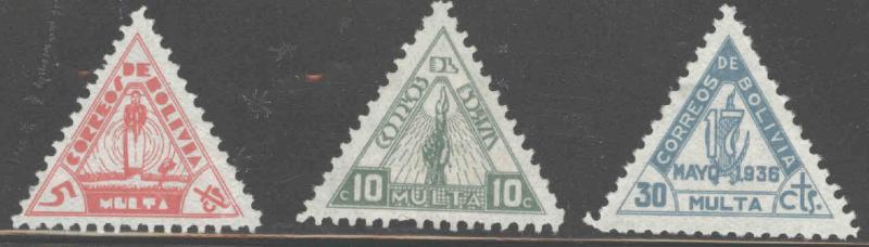 Bolivia Scott J7-9 MH* 1938 triangular post due set CV$5.75