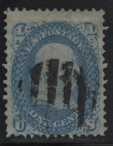 US Scott #92 F-Grill Stamp, Sound CV $475 Bar Cancel