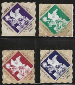 Stuttgart Electrical & Art Expo, 1896, Set of 4 Germany Poster Stamps