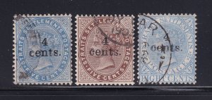 Straits Settlements Scott # 89-91 set F-VF Used nice color scv $ 40 ! see pic !