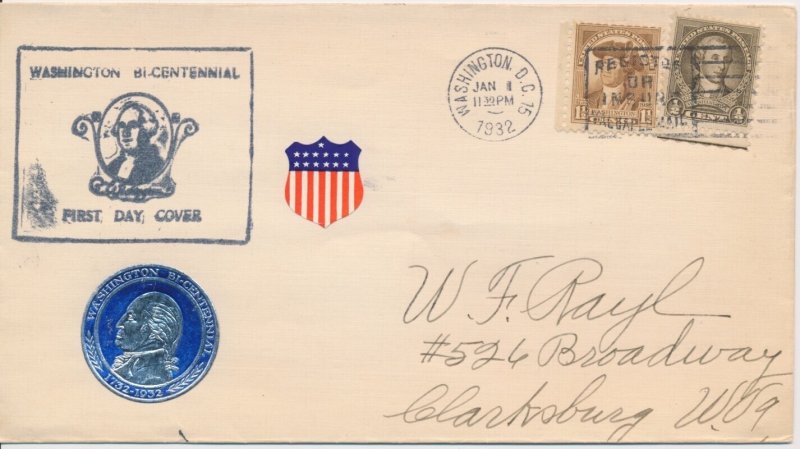 #704 & #706 George Washington Bicentennial RSC & Labels cachet First Day cover