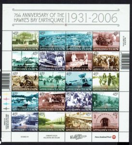 New Zealand: 2006  75th Anniversary of Hawkes Bay Earthquake;  Sheetlet. Mint