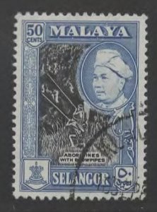 MALAYA Selangor Scott 109a Aborigines with Blowpipes stamp  Used perf 12.5