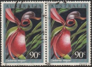 Australia #999 1986 90c Duck Orchid (Caleana major) USED-VF-NH. Pair