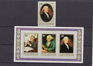 COOK ISLANDS 1982 PAINTINGS/AMERICAN PRESIDENTS SET OF 1 STAMP & S/S MNH