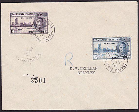 FALKLAND IS 1946 Victory set FDC local registered cover.....................6214