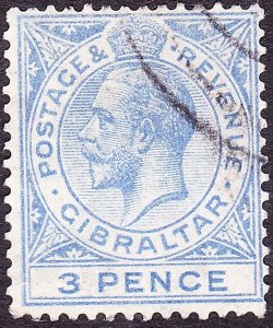 GIBRALTAR 1922 KGV 3d Bright Blue SG95 FU