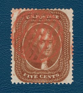 [sto572] 1861 Scott#30 used 5c orange-brown with Red grid VERY NICE CENTERING