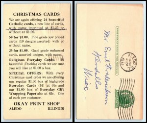 1948 US Postal Card - Okay Print Shop, Aledo, IL to Kendall, WI F10 