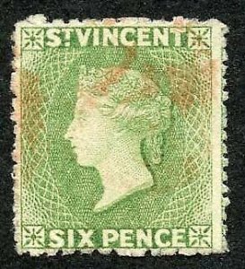 St Vincent SG23 6d Pale Green Wmk Star S/ways Perf 11 to 12.5 x 15 Cat 50 pounds