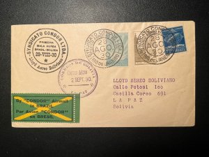 1930 Brazil Airmail First Flight Cover FFC Rio De Janeiro to La Paz Bolivia