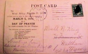 AFRICA WEST FLAT PICTURE CARD USED IN US 1911 MACHINE CANCEL