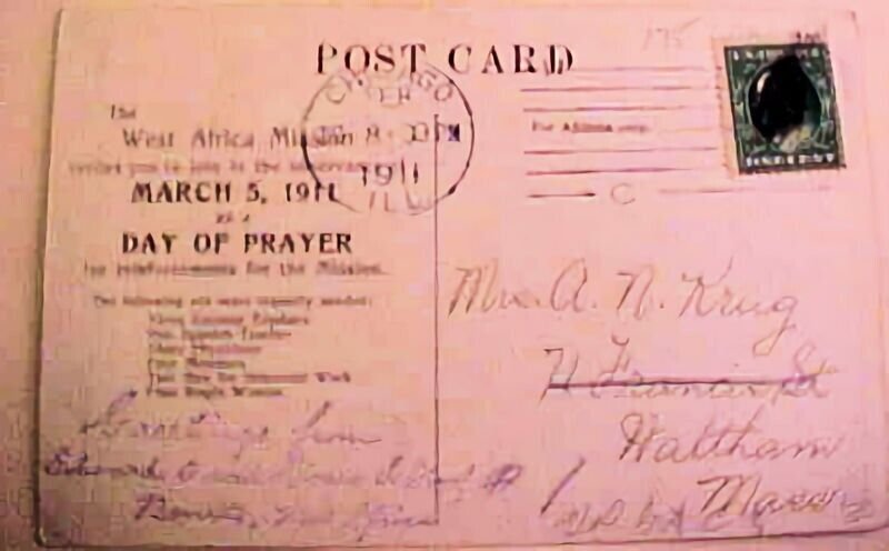 AFRICA WEST FLAT PICTURE CARD USED IN US 1911 MACHINE CANCEL